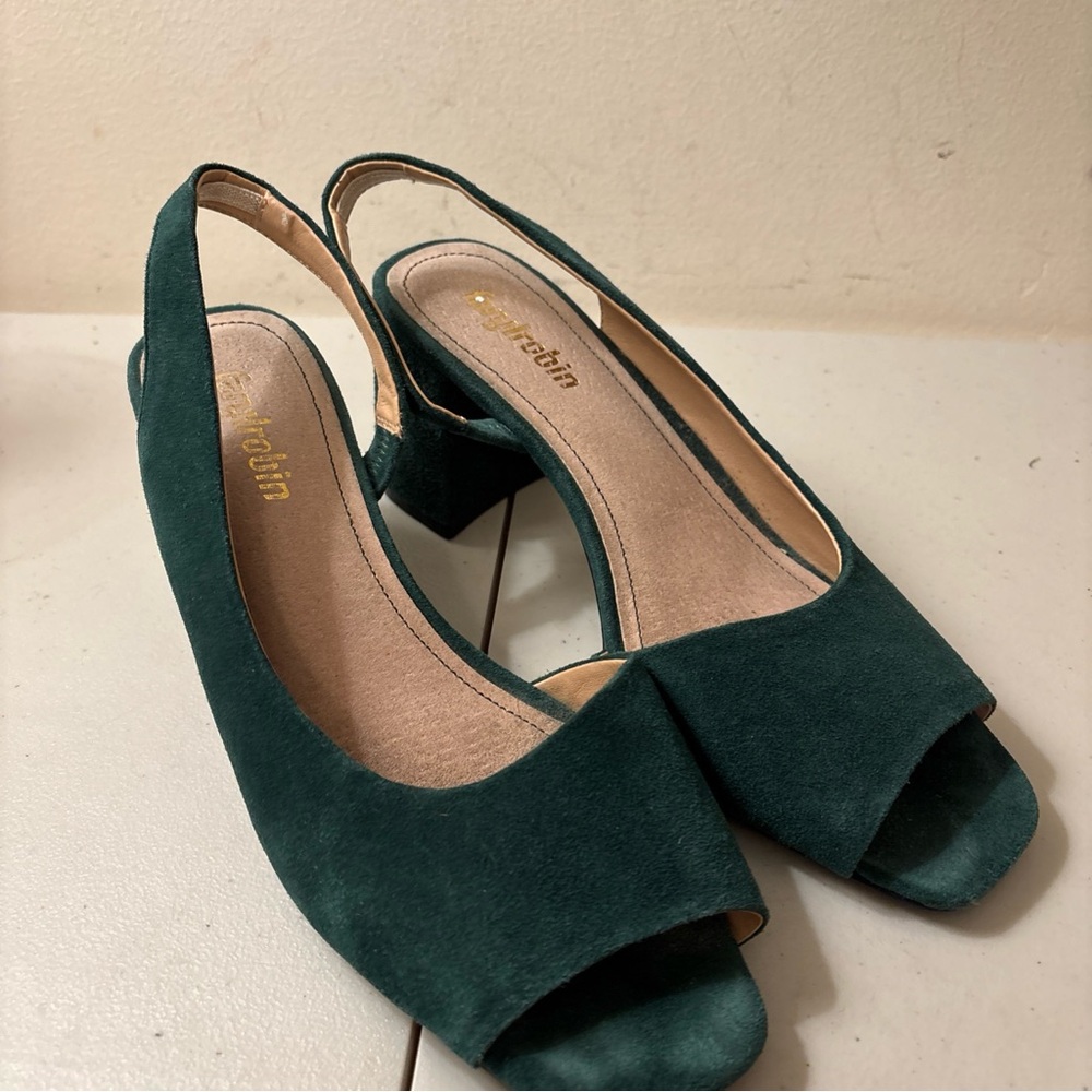 Green Suede Slingback Heels